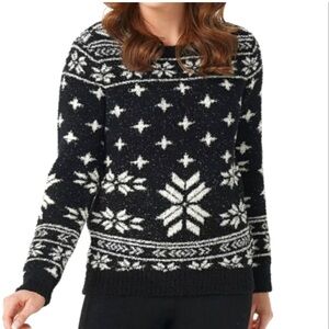Barefoot Dreams Cozychic Snowflake Holiday Winter Sweater Crewneck